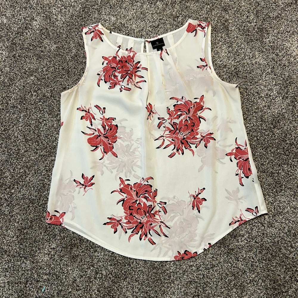 Worthington Floral Print Sleeveless Blouse - White and Pink
